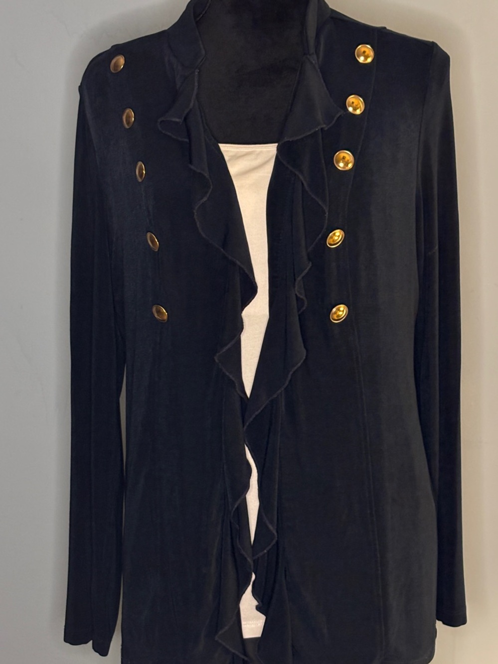 Chico's Travelers Collection Military Style Ruffle Front Jacket